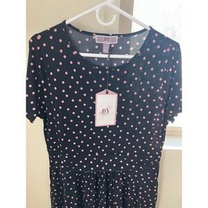 BY Design Women's Black Pink Polka Dot Casual Dress Size L Short‎ Sleeve